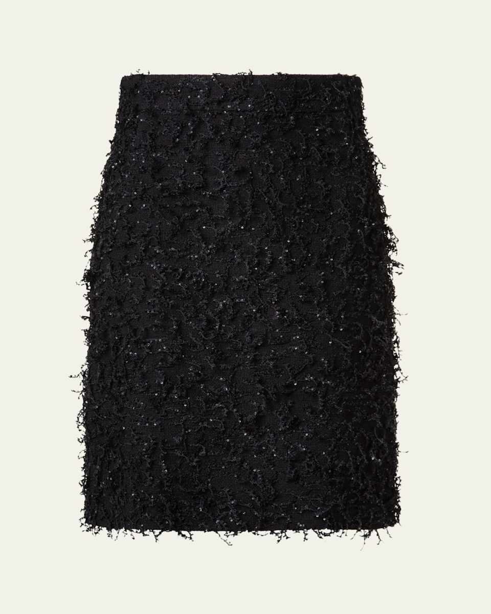 Short Sequined Fringe Boucle Skirt